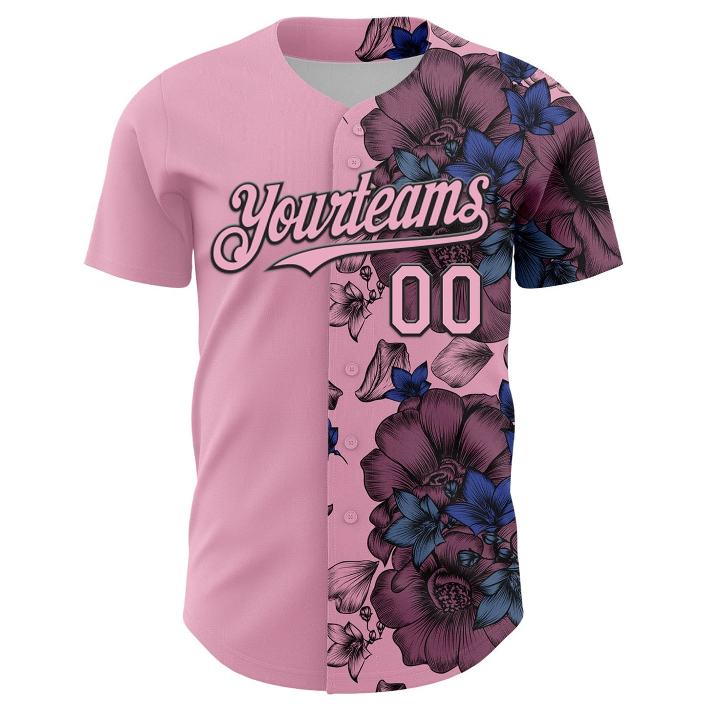 Custom Light Pink Black 3D Pattern Design Vintage Tattoos Authentic Baseball Jersey baseball jersey product view 2