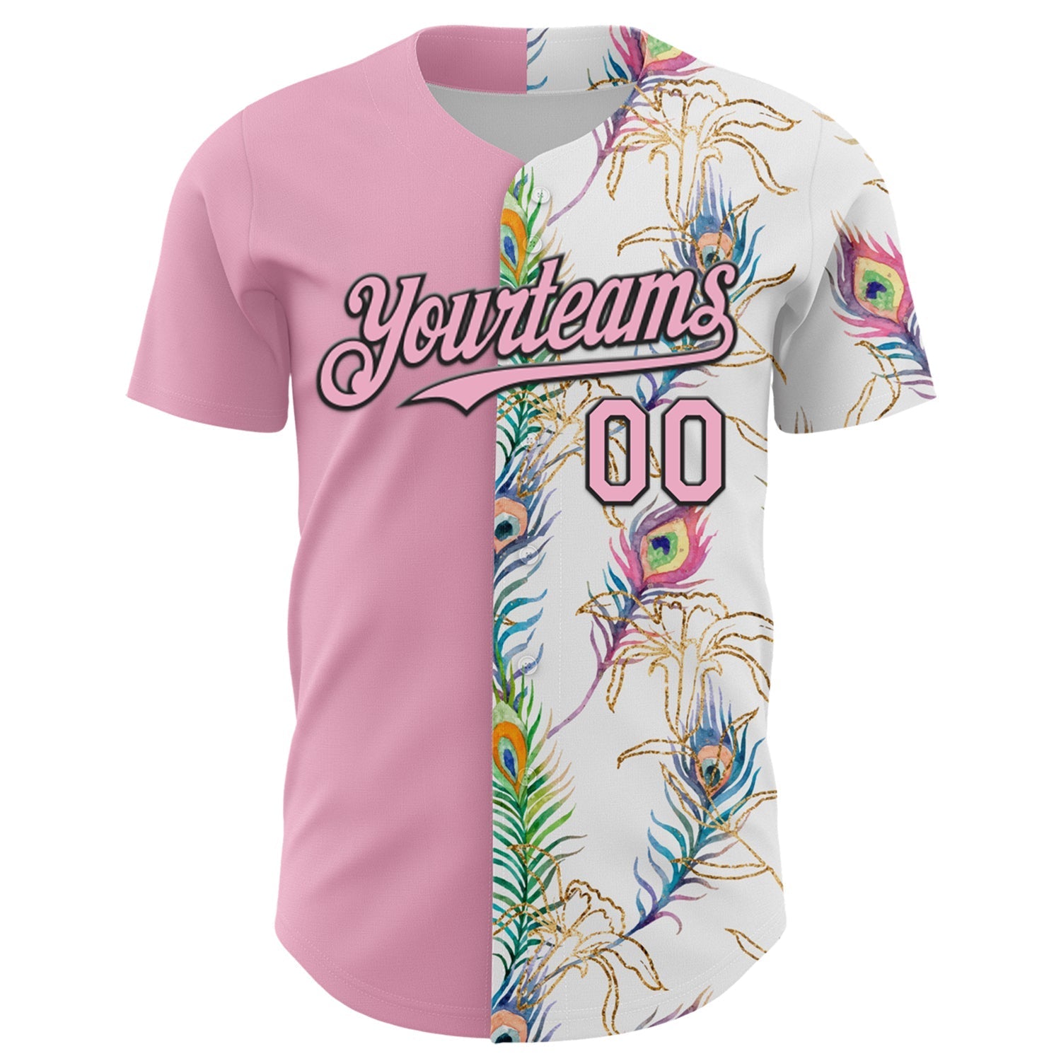 Custom White Light Pink-Black 3D Pattern Design Vintage Tattoos Authentic Baseball Jersey baseball jersey product view 2