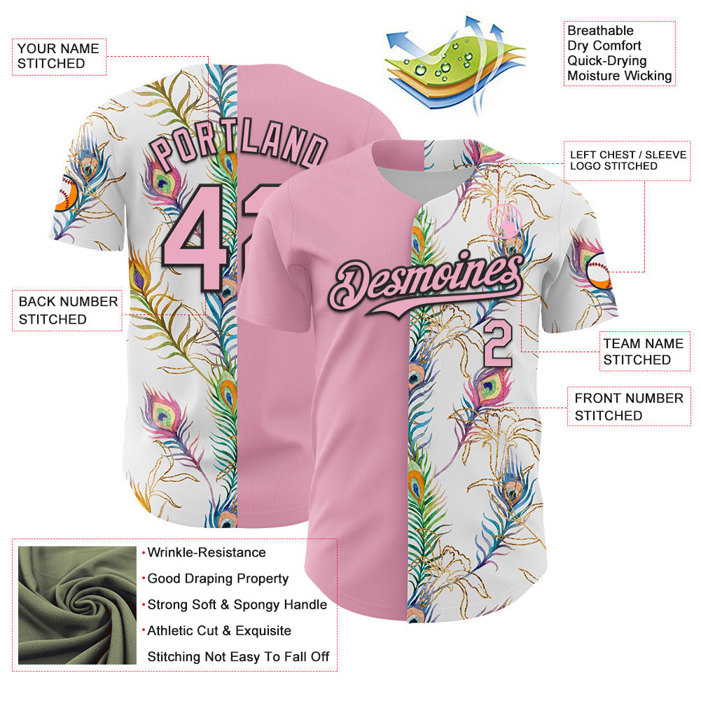 Custom White Light Pink-Black 3D Pattern Design Vintage Tattoos Authentic Baseball Jersey baseball jersey product view 3