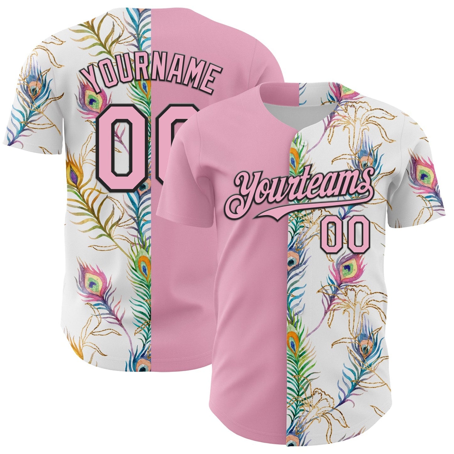 Custom White Light Pink-Black 3D Pattern Design Vintage Tattoos Authentic Baseball Jersey baseball jersey product view 1