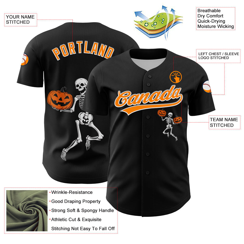 Custom Black Bay Orange-White 3D Halloween Authentic Baseball Jersey baseball jersey product view 3