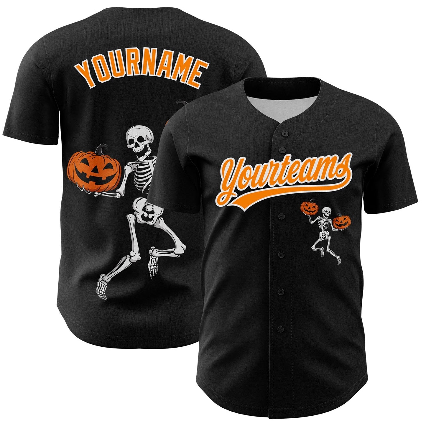 Custom Black Bay Orange-White 3D Halloween Authentic Baseball Jersey baseball jersey product view 1