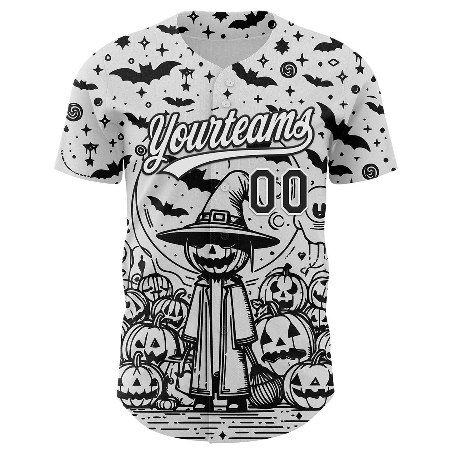 Custom White Black 3D Halloween Authentic Baseball Jersey baseball jersey product view 2