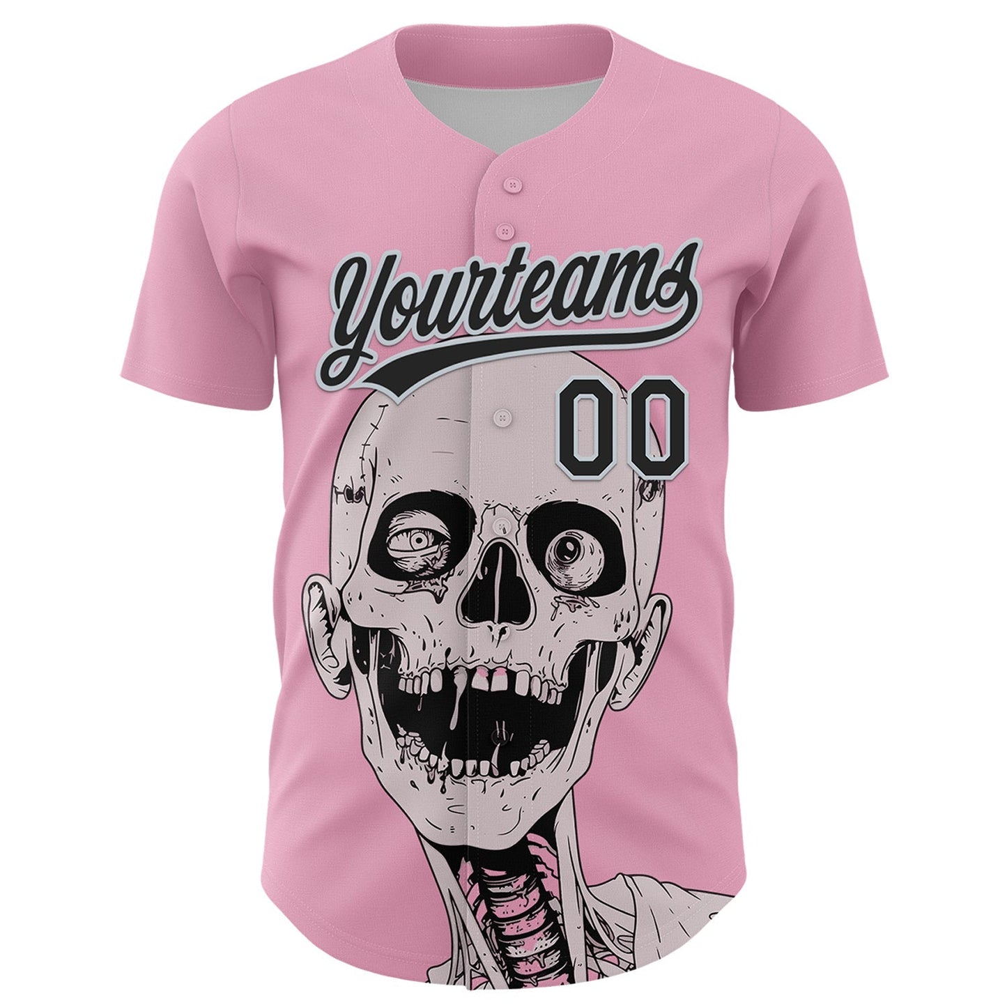 Custom Light Pink Black-Silver 3D Halloween Authentic Baseball Jersey baseball jersey product view 2
