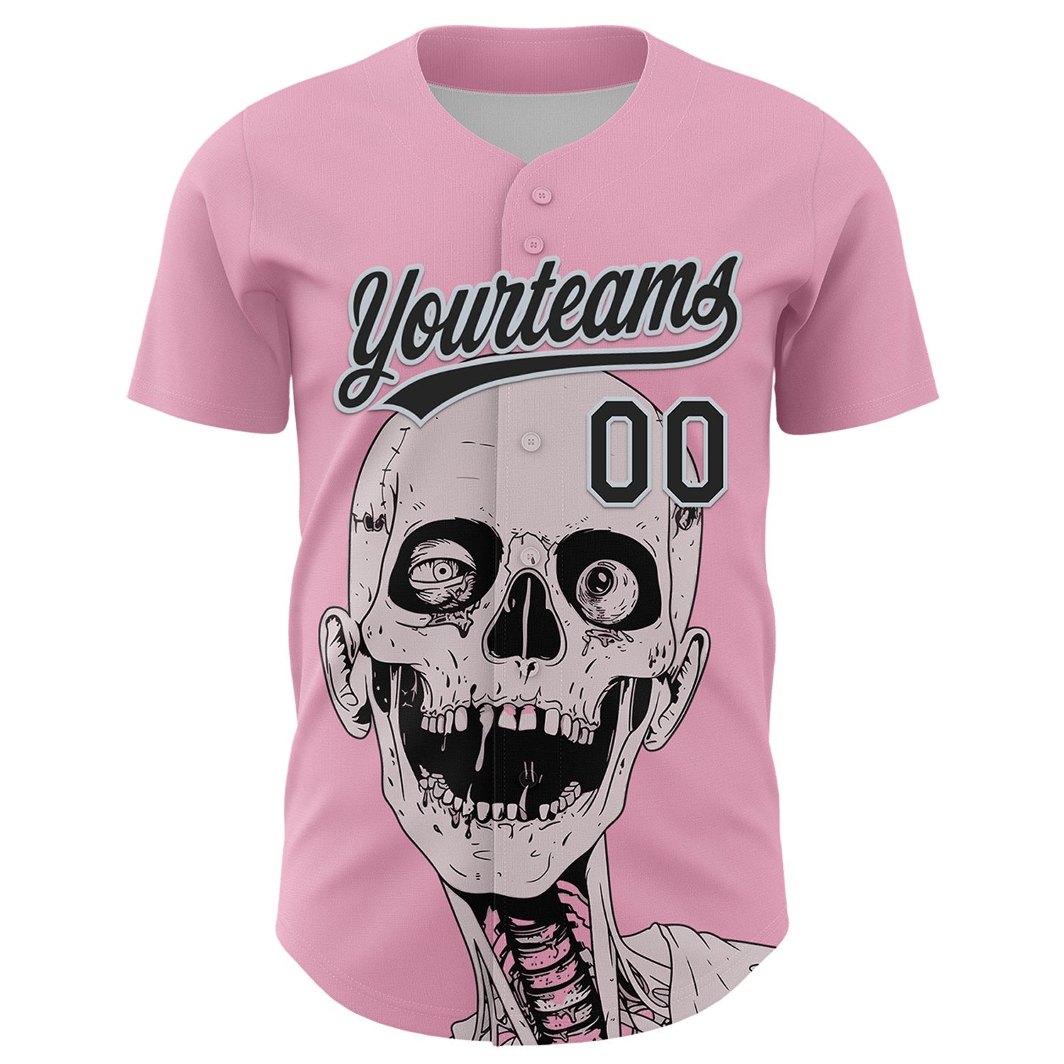 Custom Light Pink Black-Silver 3D Halloween Authentic Baseball Jersey baseball jersey product view 2