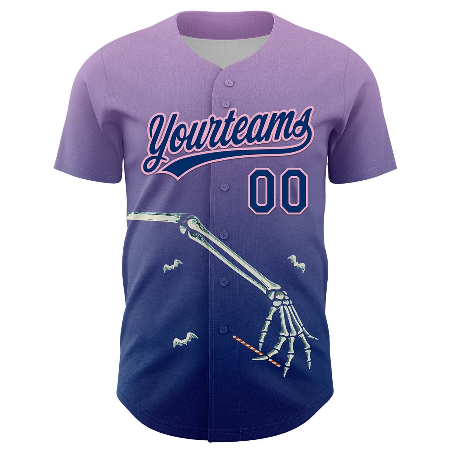 Custom Light Purple US Navy Blue-Light Pink 3D Halloween Authentic Baseball Jersey baseball jersey product view 2