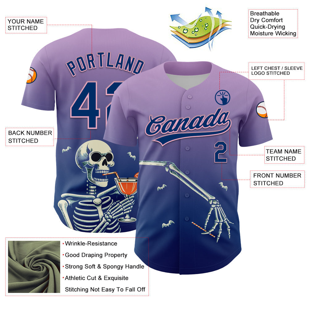 Custom Light Purple US Navy Blue-Light Pink 3D Halloween Authentic Baseball Jersey baseball jersey product view 3