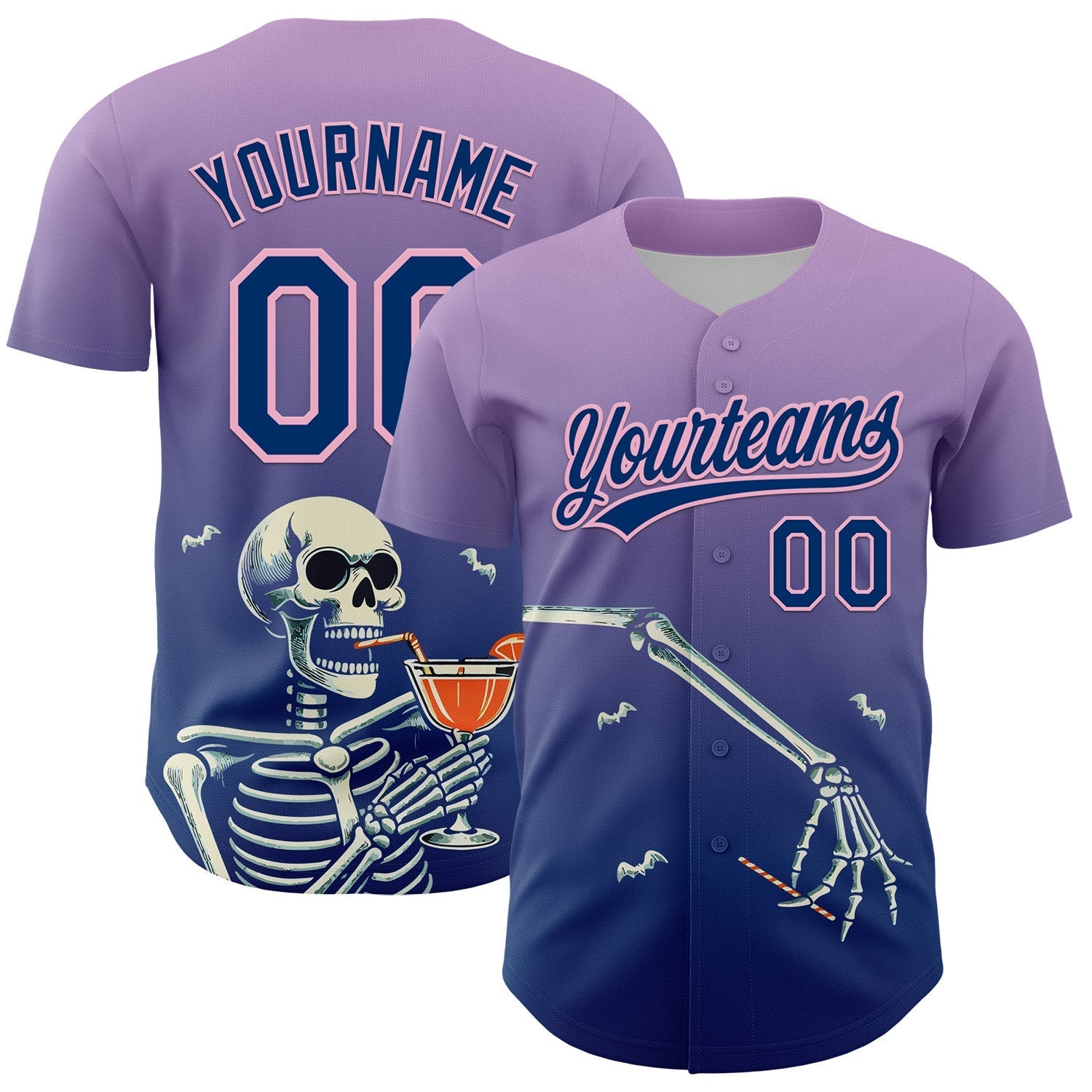 Custom Light Purple US Navy Blue-Light Pink 3D Halloween Authentic Baseball Jersey baseball jersey product view 1