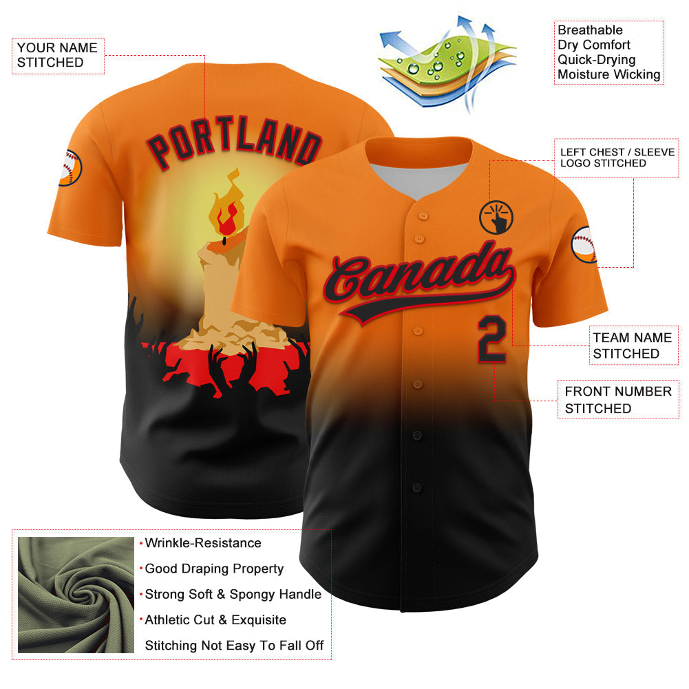 Custom Bay Orange Black-Fire Red 3D Halloween Authentic Baseball Jersey baseball jersey product view 3