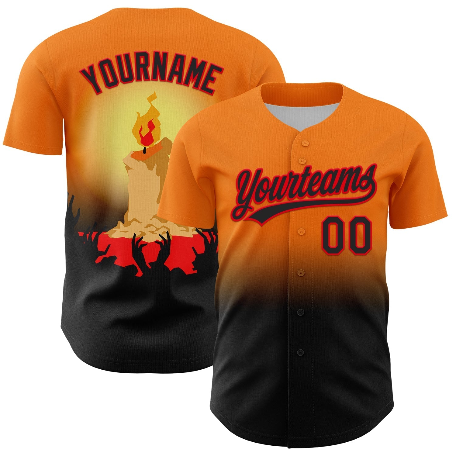 Custom Bay Orange Black-Fire Red 3D Halloween Authentic Baseball Jersey baseball jersey product view 1