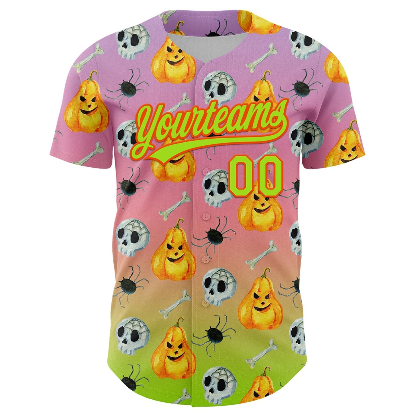 Custom Light Purple Neon Green Light Pink-Orange 3D Halloween Authentic Fade Baseball Jersey baseball jersey product view 2