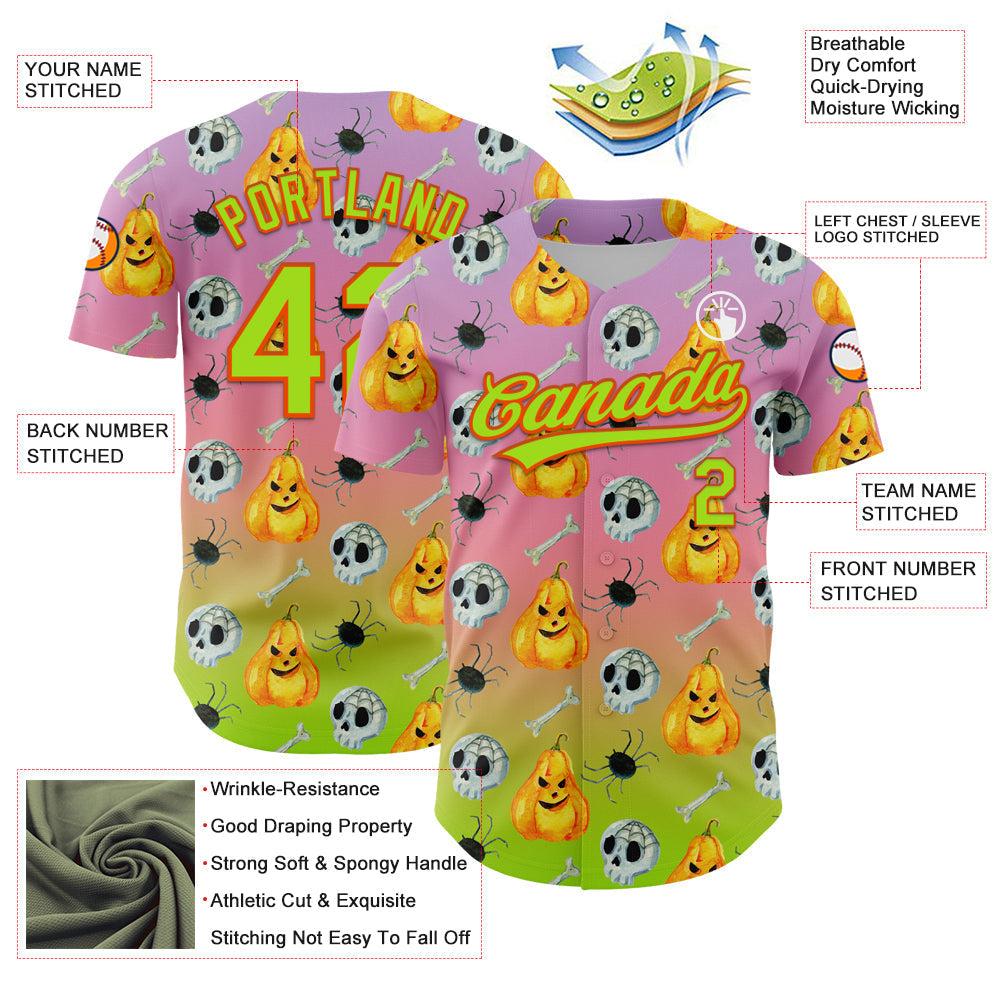 Custom Light Purple Neon Green Light Pink-Orange 3D Halloween Authentic Fade Baseball Jersey baseball jersey product view 3