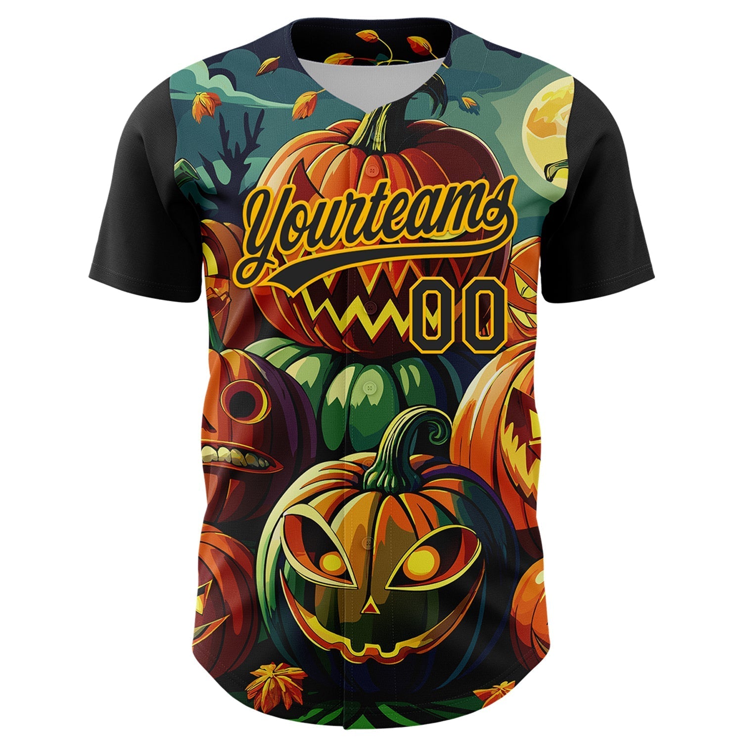 Custom Black Gold 3D Halloween Authentic Baseball Jersey baseball jersey product view 2