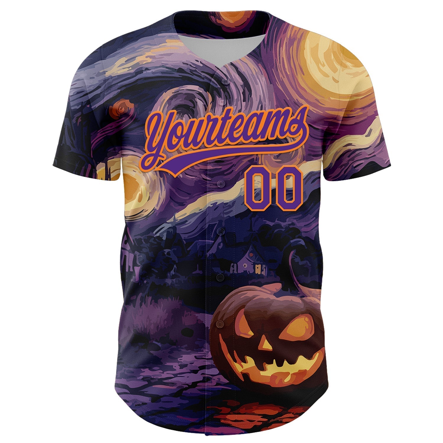Custom Purple Bay Orange 3D Halloween Authentic Baseball Jersey baseball jersey product view 2