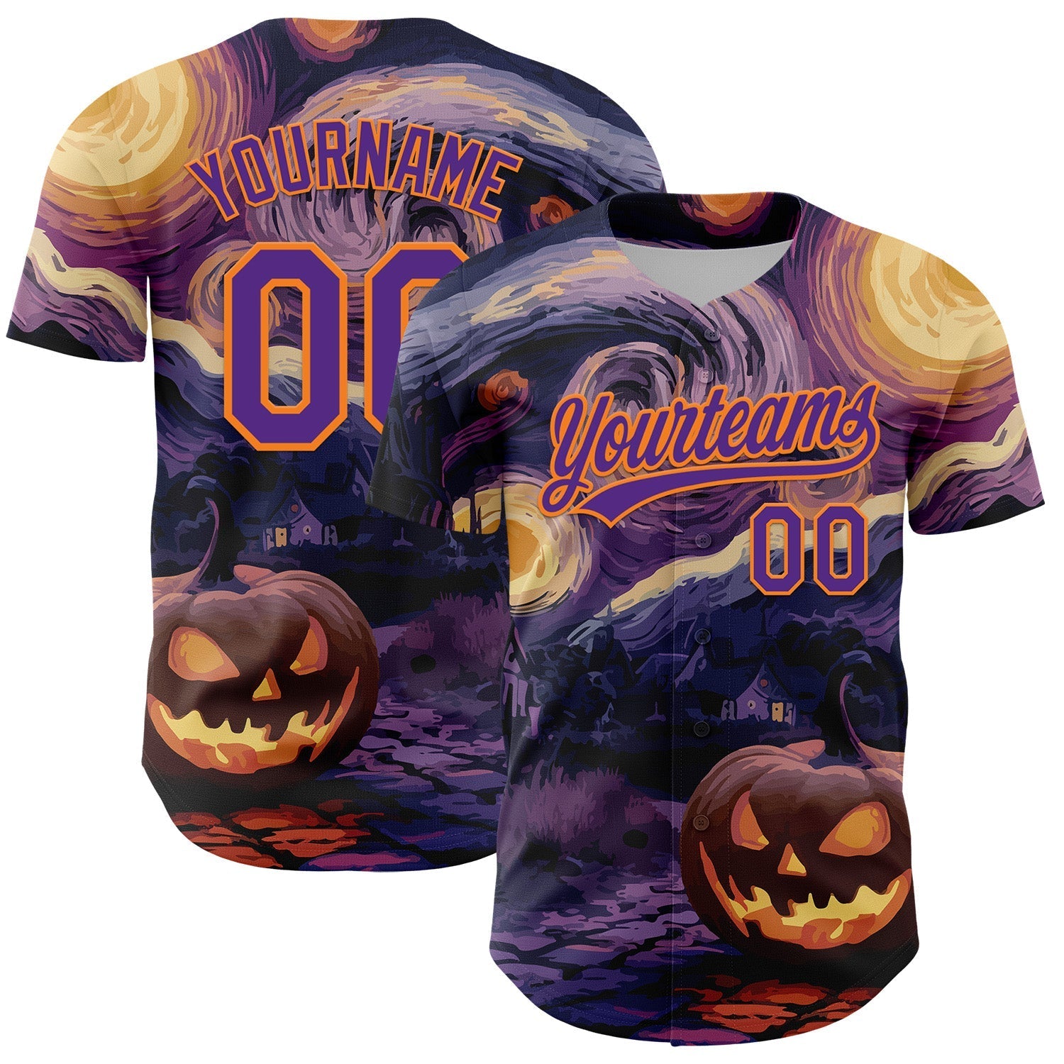 Custom Purple Bay Orange 3D Halloween Authentic Baseball Jersey baseball jersey product view 1