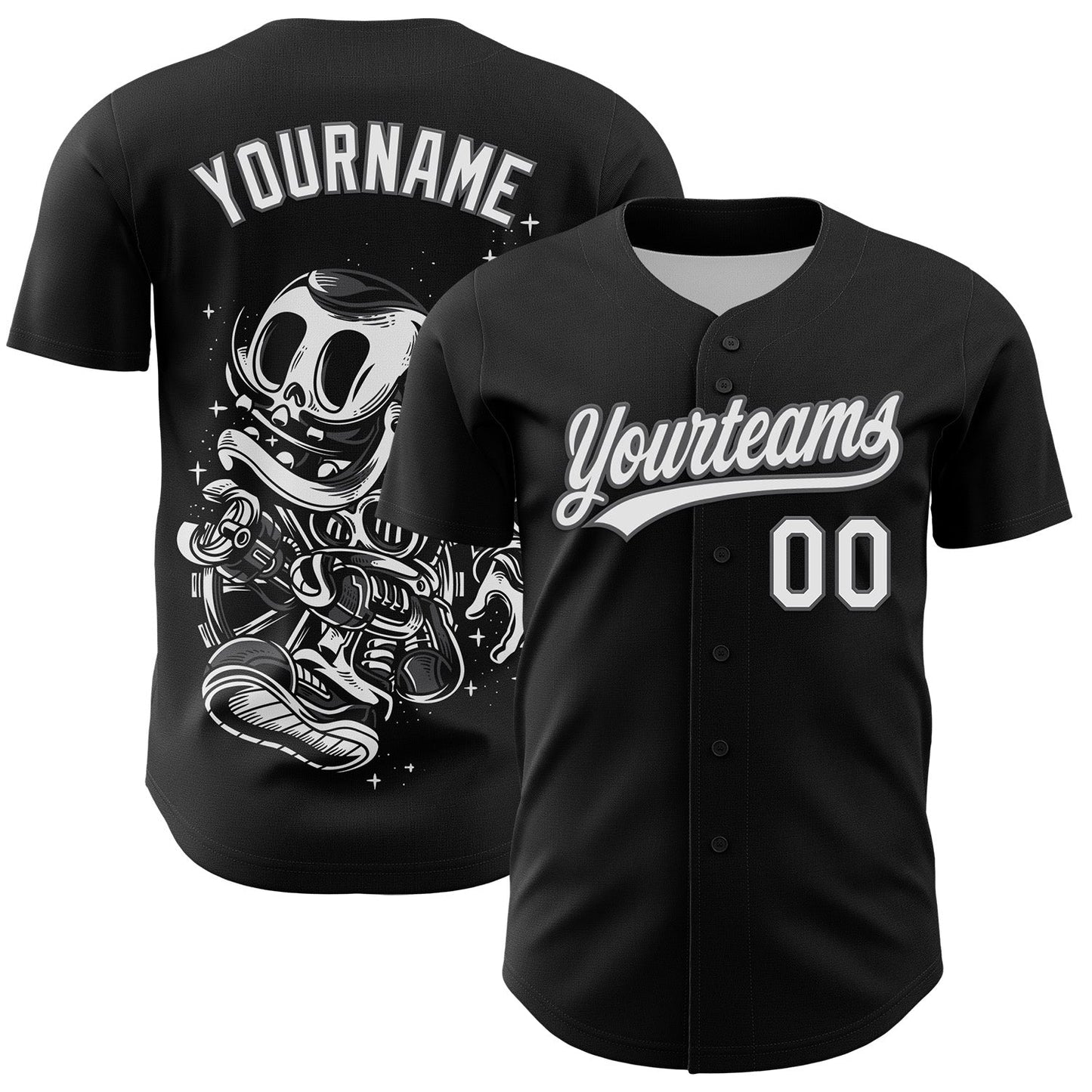 Custom Black White-Steel Gray 3D Halloween Authentic Baseball Jersey baseball jersey product view 1