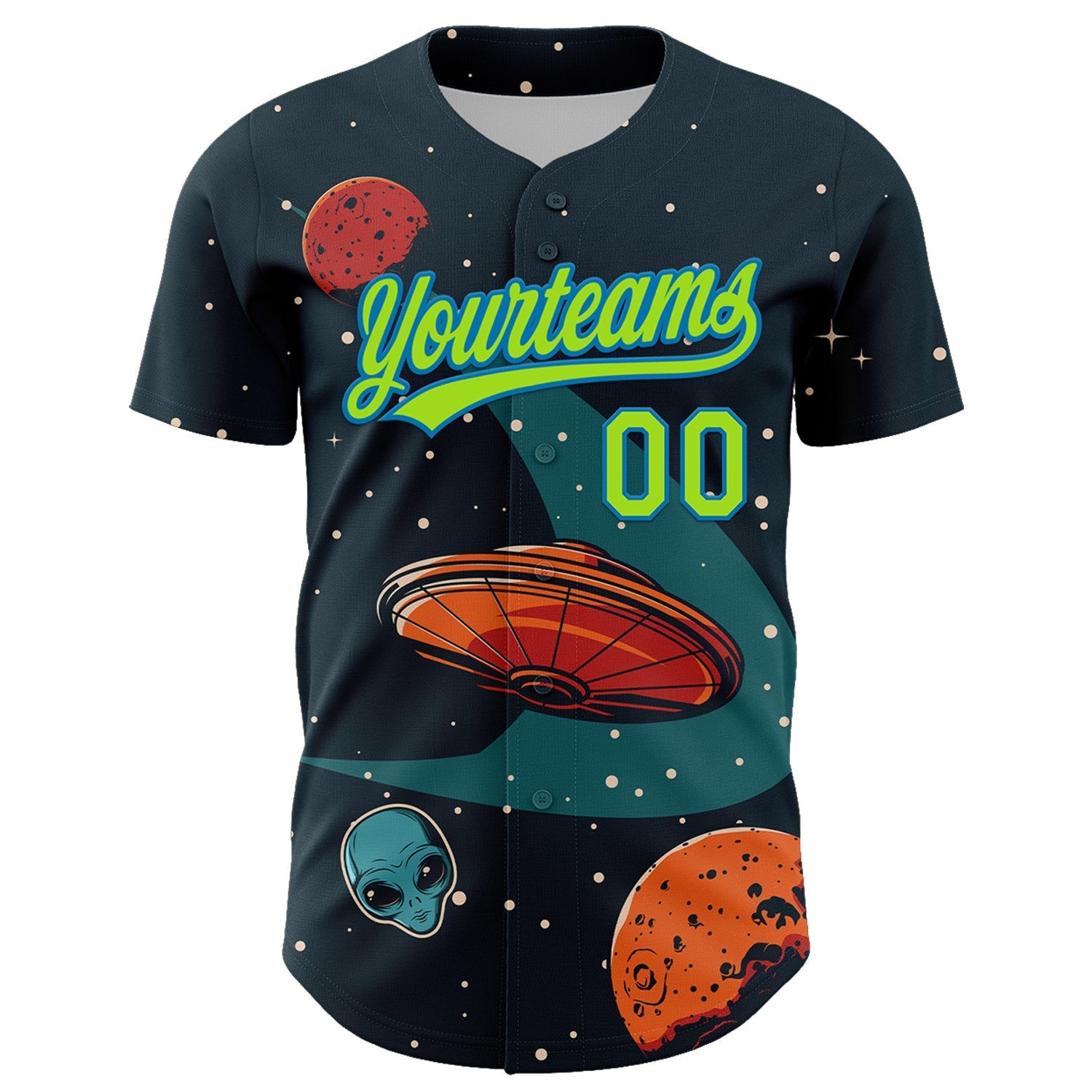 Custom Navy Neon Green-Blue 3D Halloween Authentic Baseball Jersey baseball jersey product view 2
