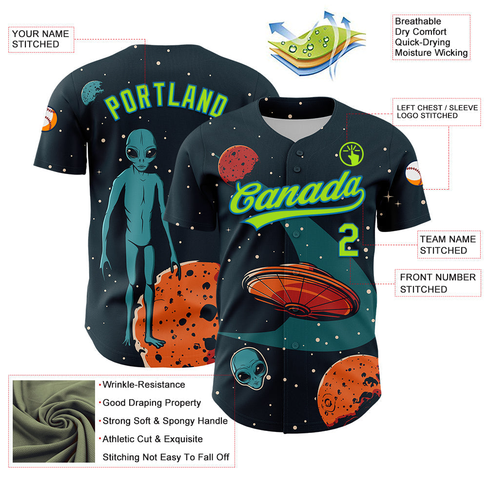 Custom Navy Neon Green-Blue 3D Halloween Authentic Baseball Jersey baseball jersey product view 3