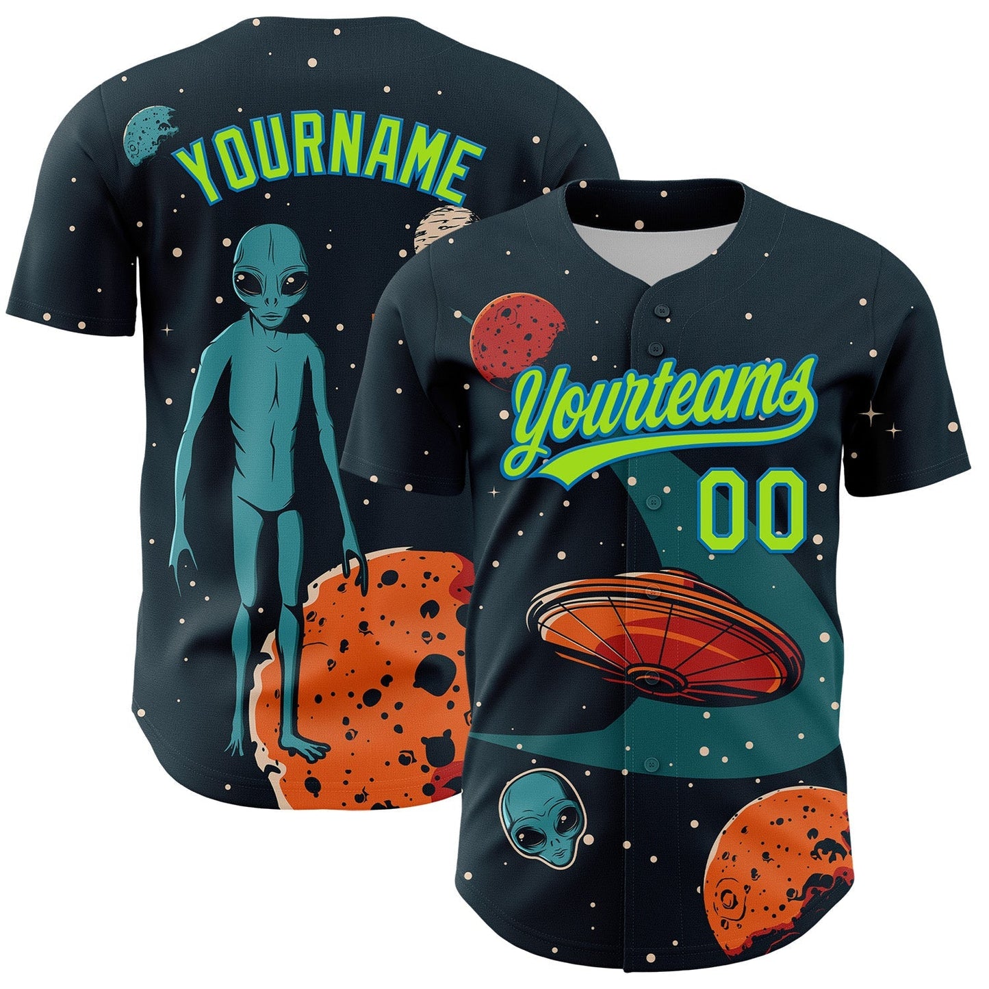 Custom Navy Neon Green-Blue 3D Halloween Authentic Baseball Jersey baseball jersey product view 1