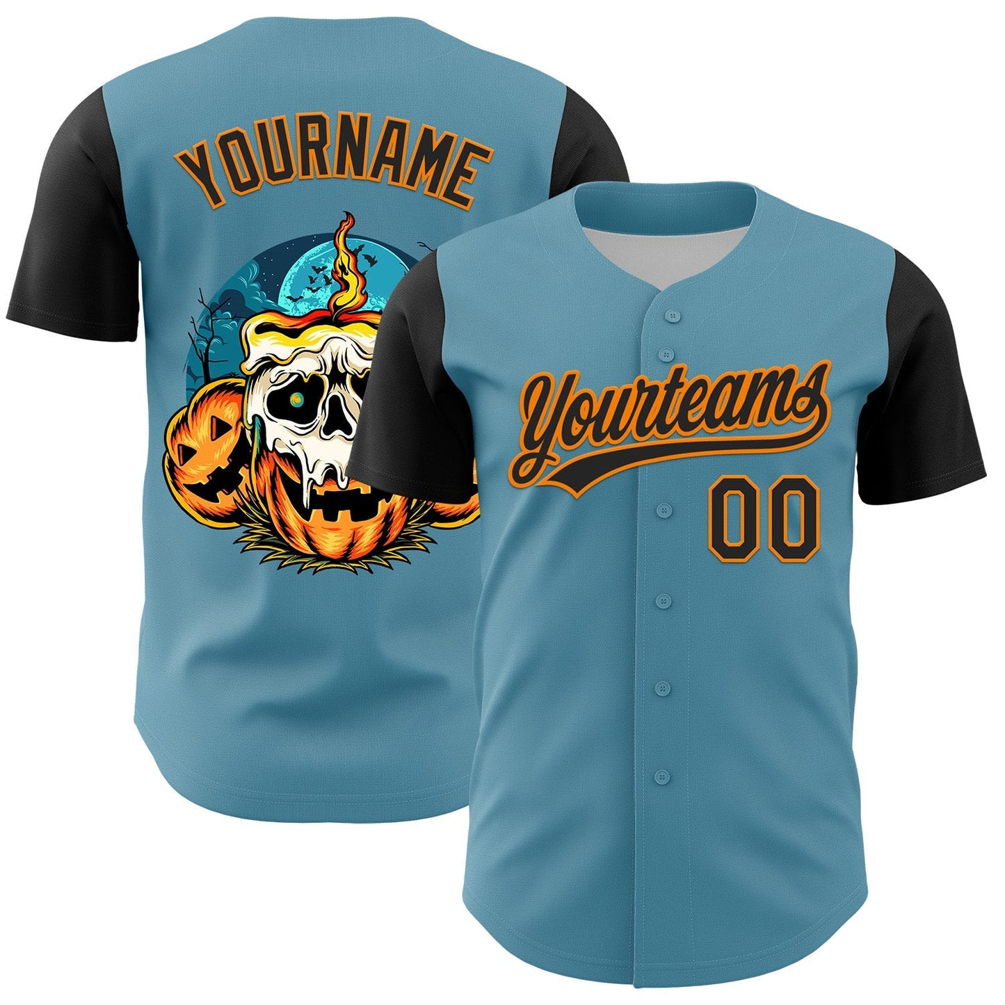 Custom Shadow Blue Black-Bay Orange 3D Halloween Authentic Baseball Jersey baseball jersey product view 1