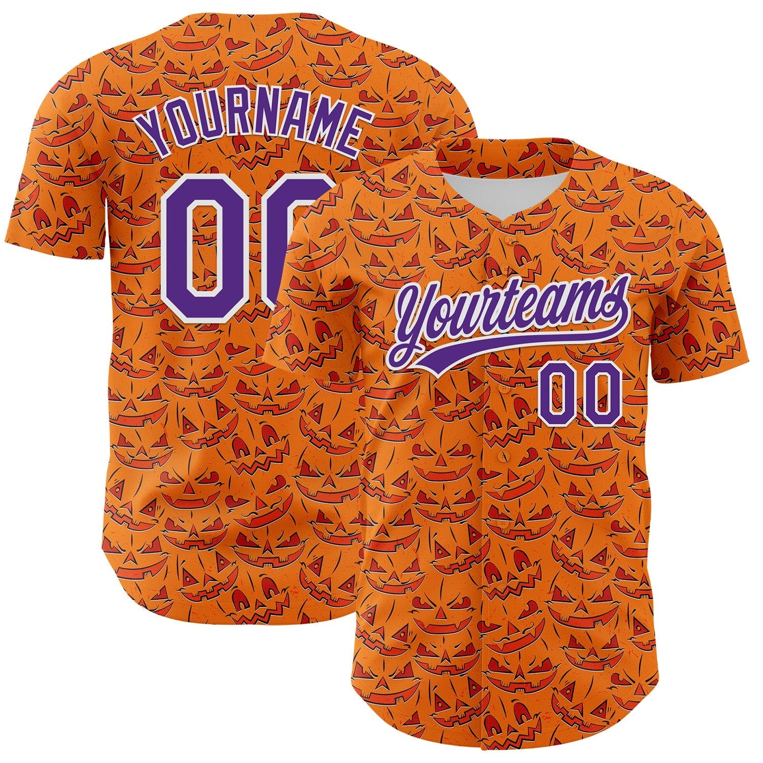 Custom Bay Orange Purple-White 3D Halloween Authentic Baseball Jersey baseball jersey product view 1