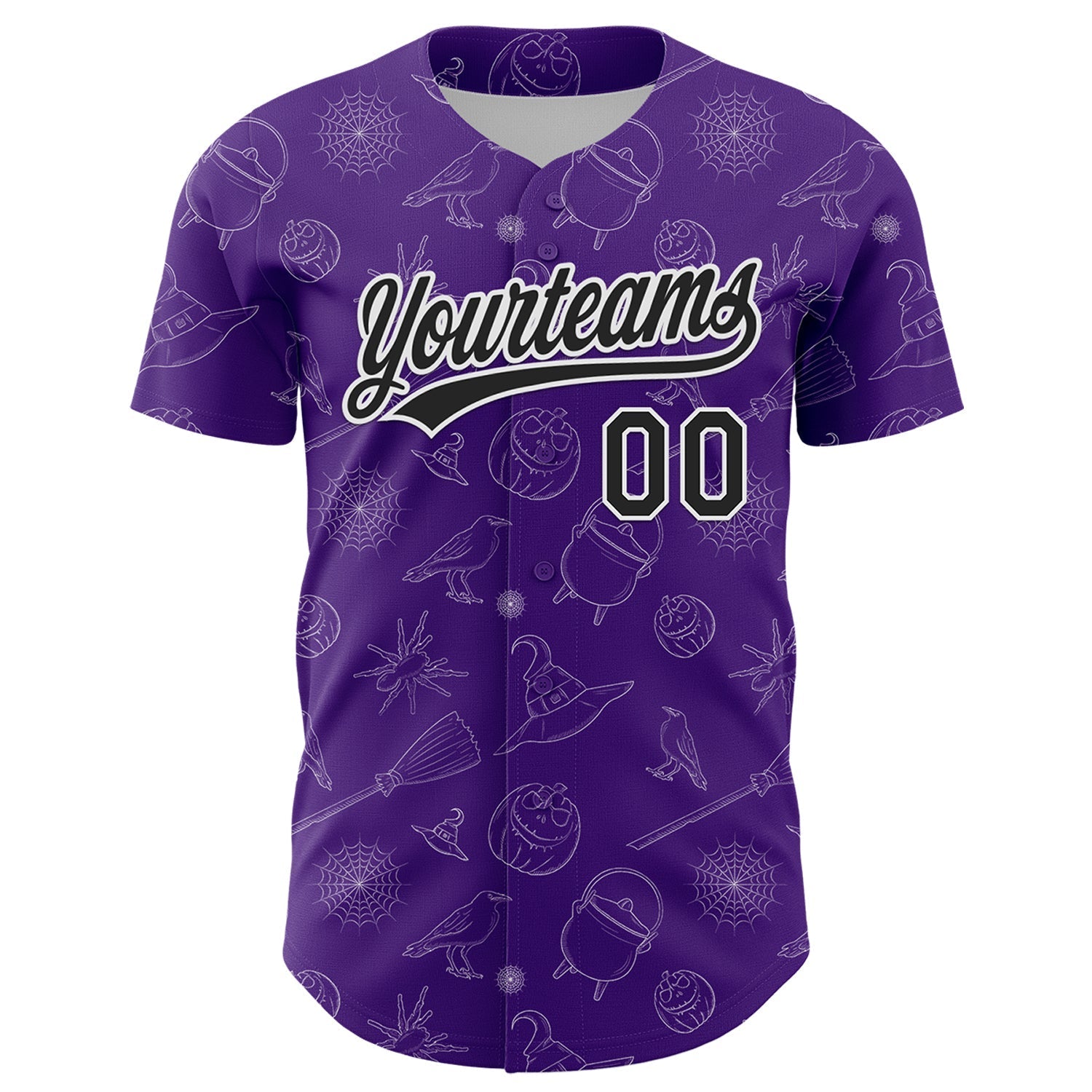 Custom Purple Black-White 3D Halloween Authentic Baseball Jersey baseball jersey product view 2