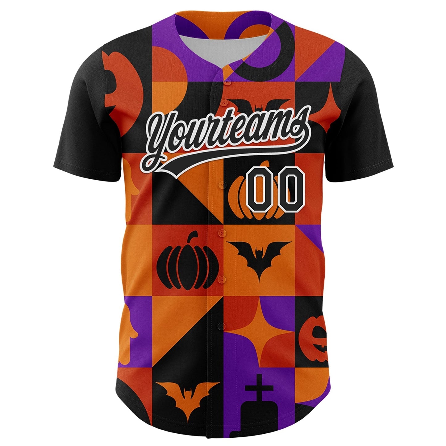 Custom Orange Black-Purple 3D Halloween Authentic Baseball Jersey baseball jersey product view 2