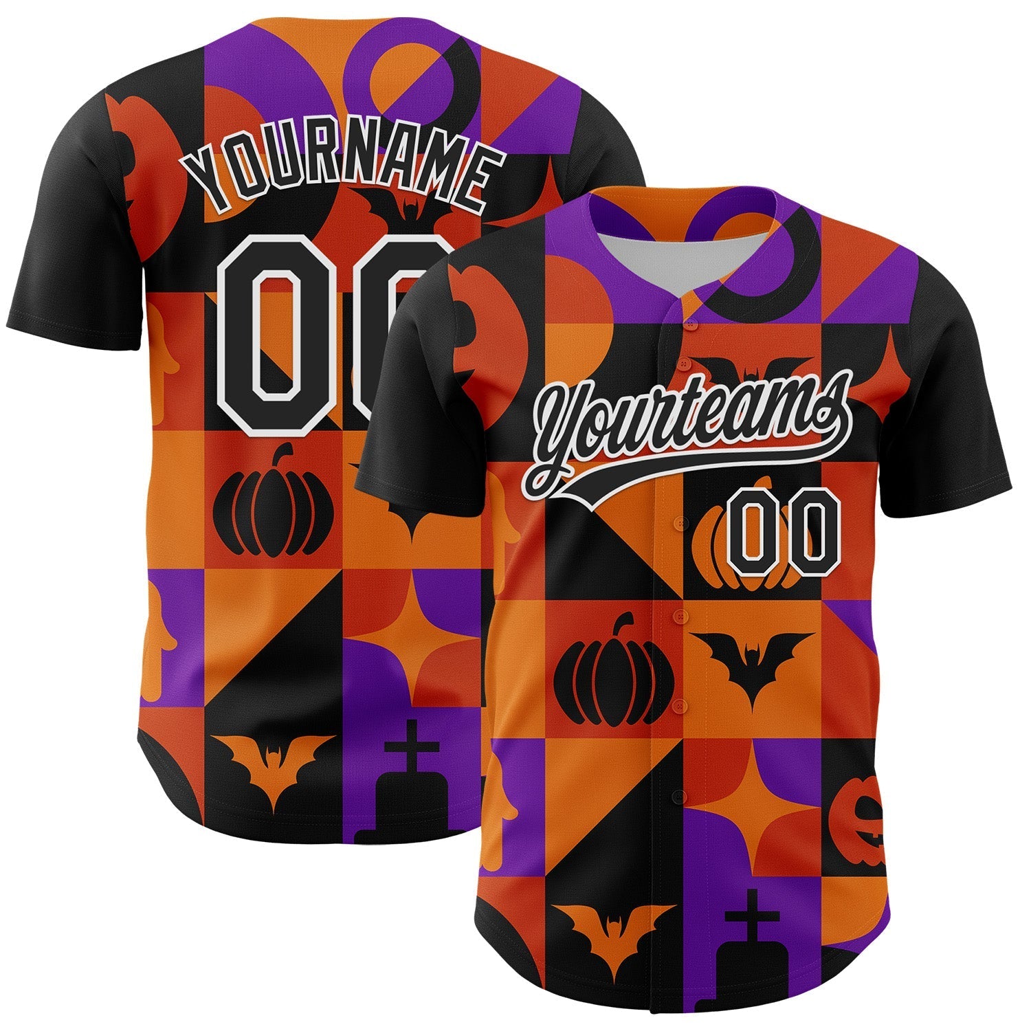 Custom Orange Black-Purple 3D Halloween Authentic Baseball Jersey baseball jersey product view 1