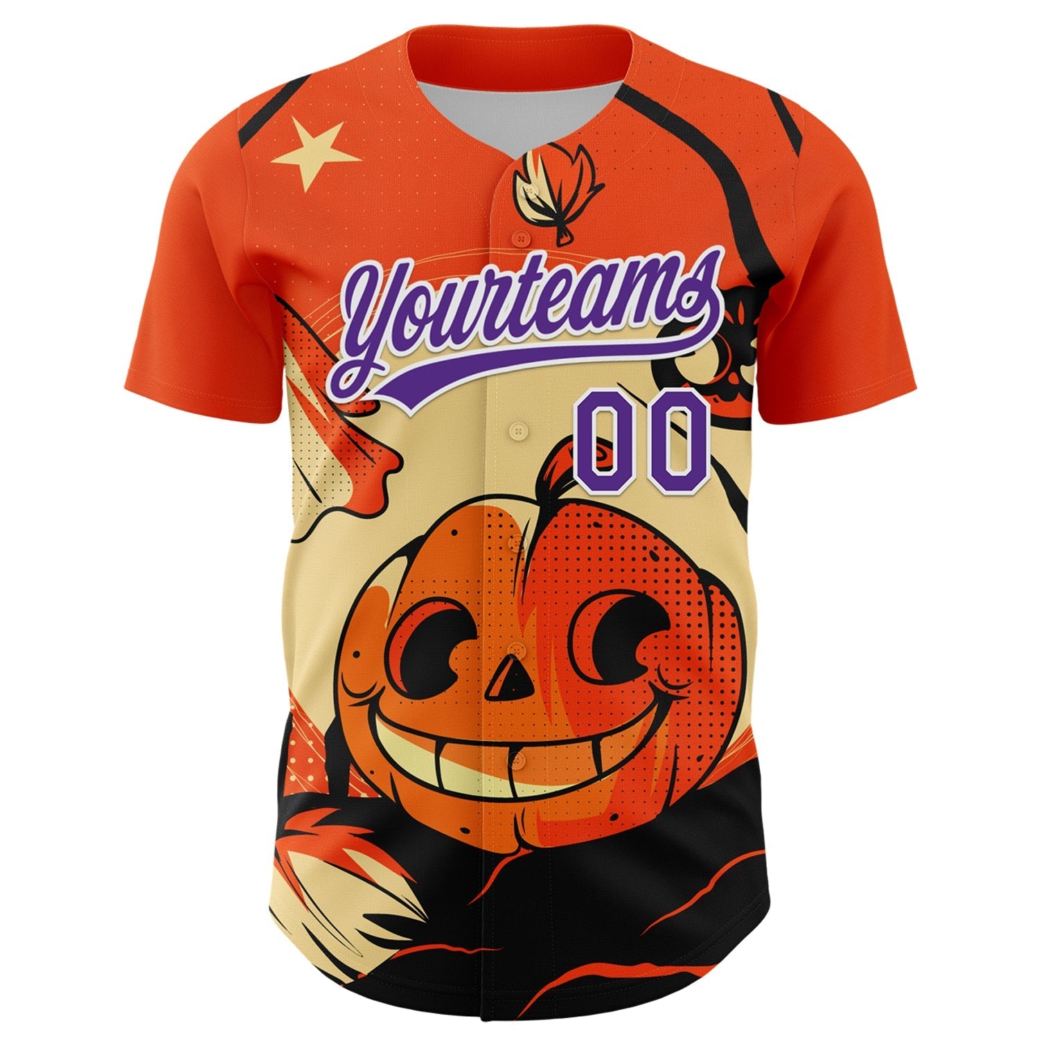 Custom Orange Purple-White 3D Halloween Authentic Baseball Jersey baseball jersey product view 2