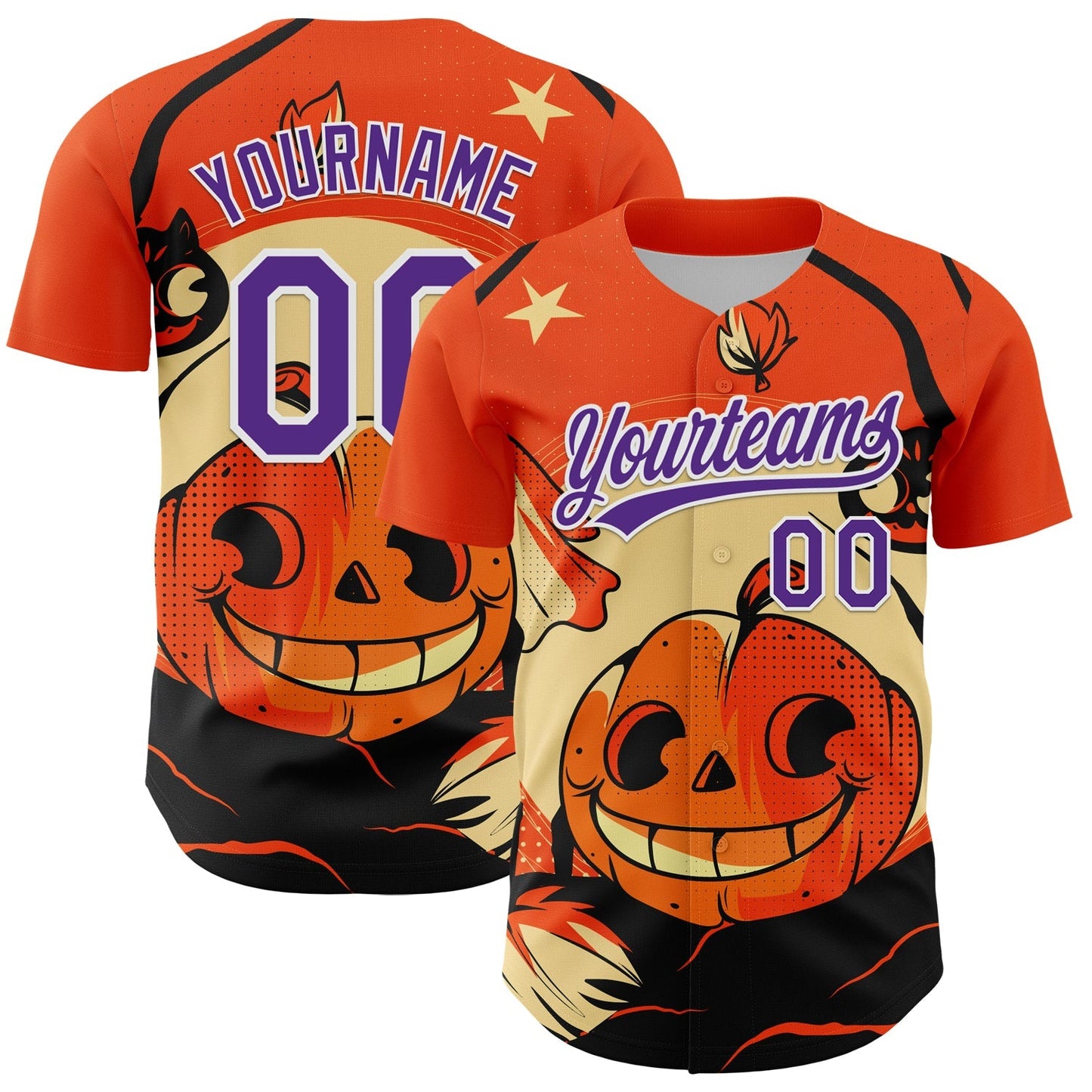 Custom Orange Purple-White 3D Halloween Authentic Baseball Jersey baseball jersey product view 1