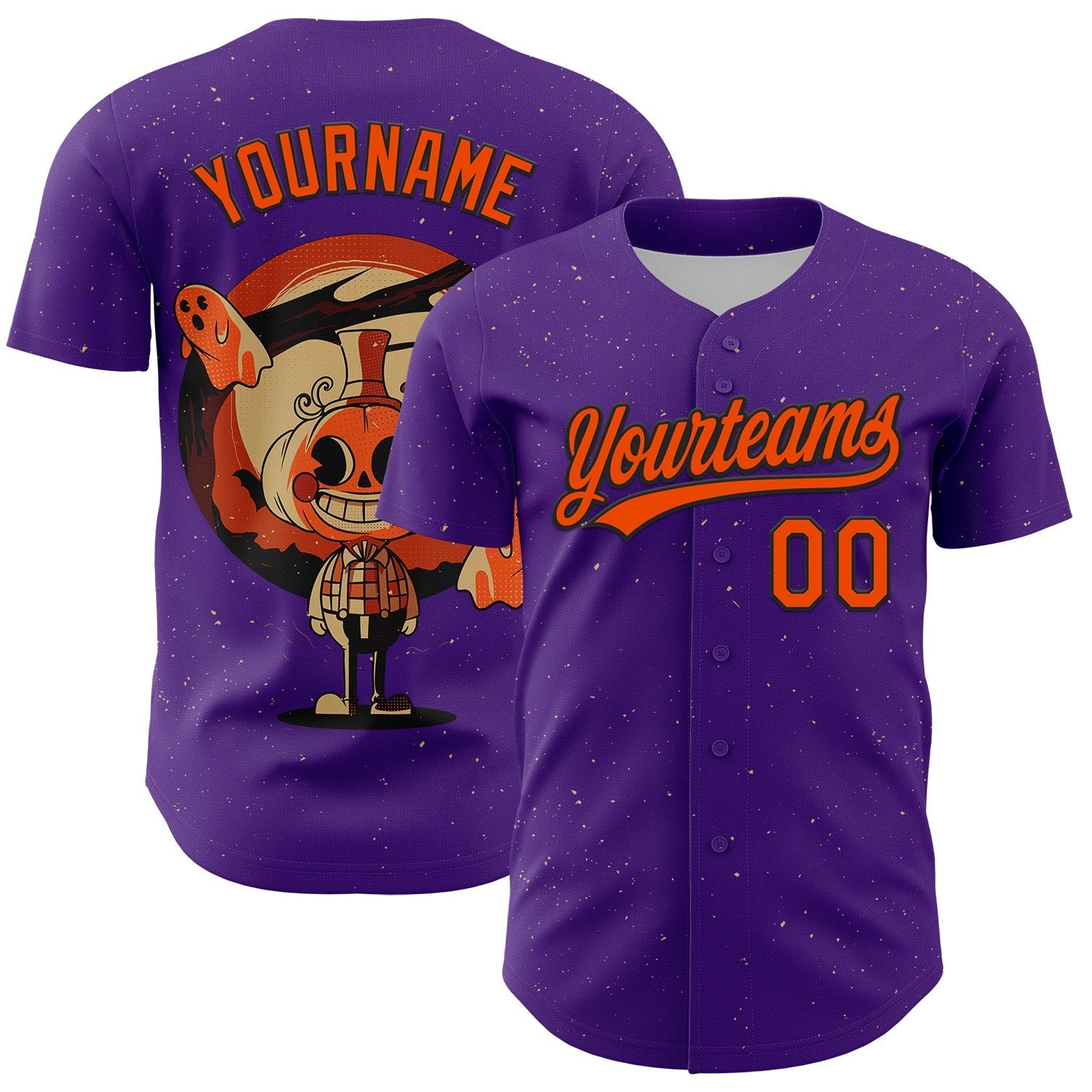 Custom Purple Orange-Black 3D Halloween Authentic Baseball Jersey baseball jersey product view 1
