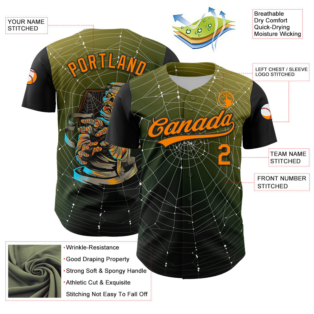 Custom Black Bay Orange 3D Halloween Authentic Baseball Jersey baseball jersey product view 3