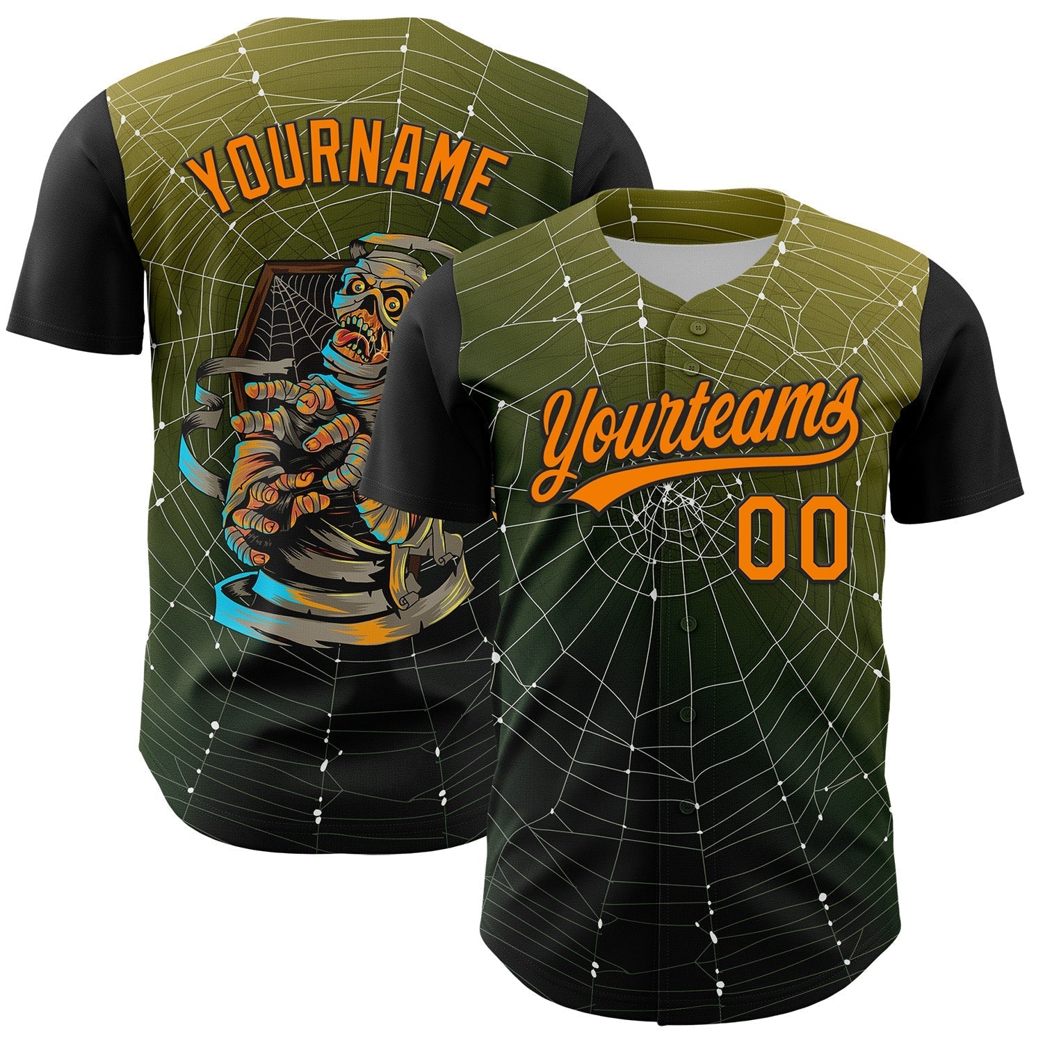 Custom Black Bay Orange 3D Halloween Authentic Baseball Jersey baseball jersey product view 1