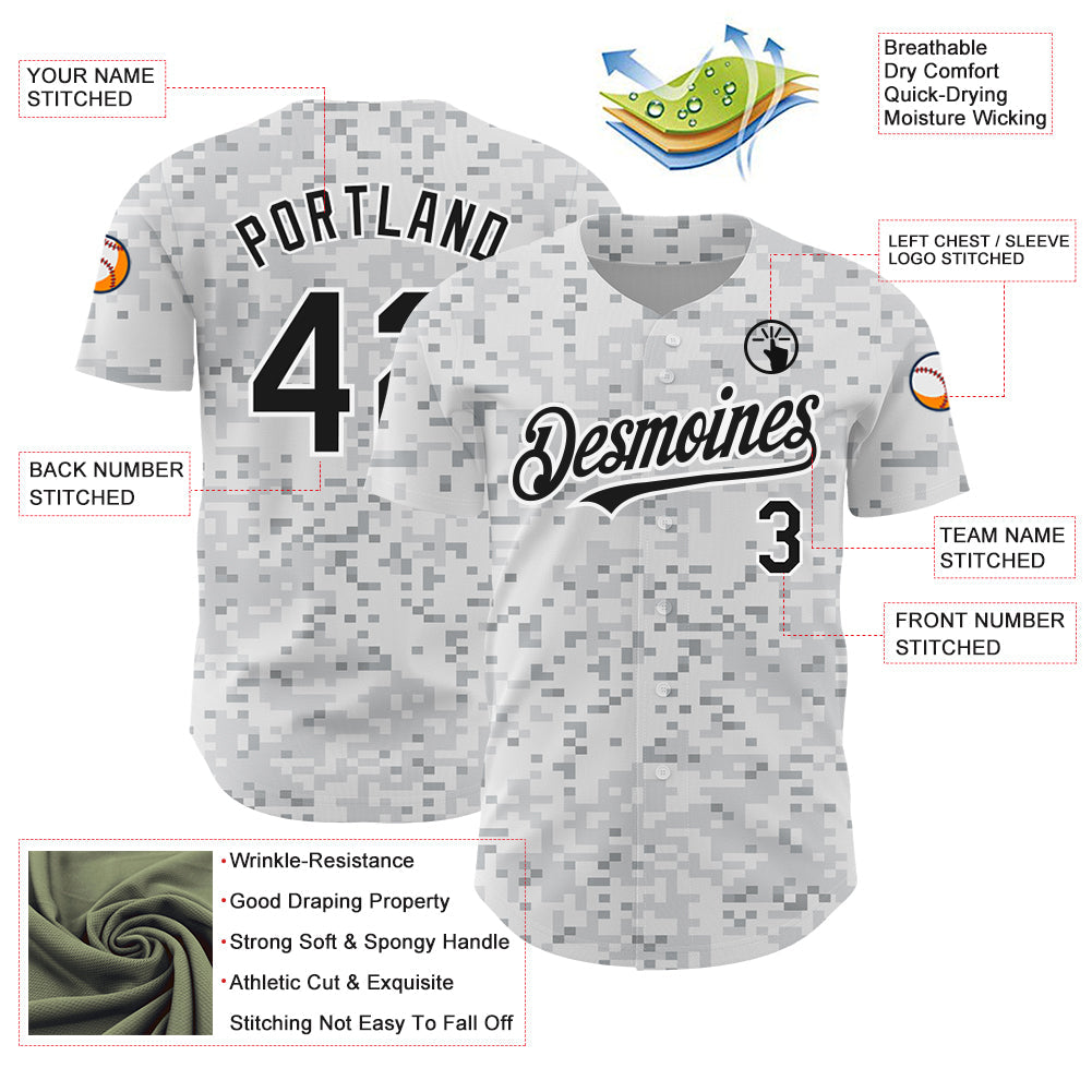 Custom Camo Black-White 3D Arctic Camouflage Authentic Baseball Jersey baseball jersey product view 3