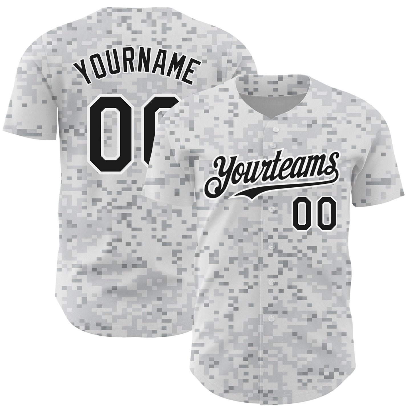 Custom Camo Black-White 3D Arctic Camouflage Authentic Baseball Jersey baseball jersey product view 1