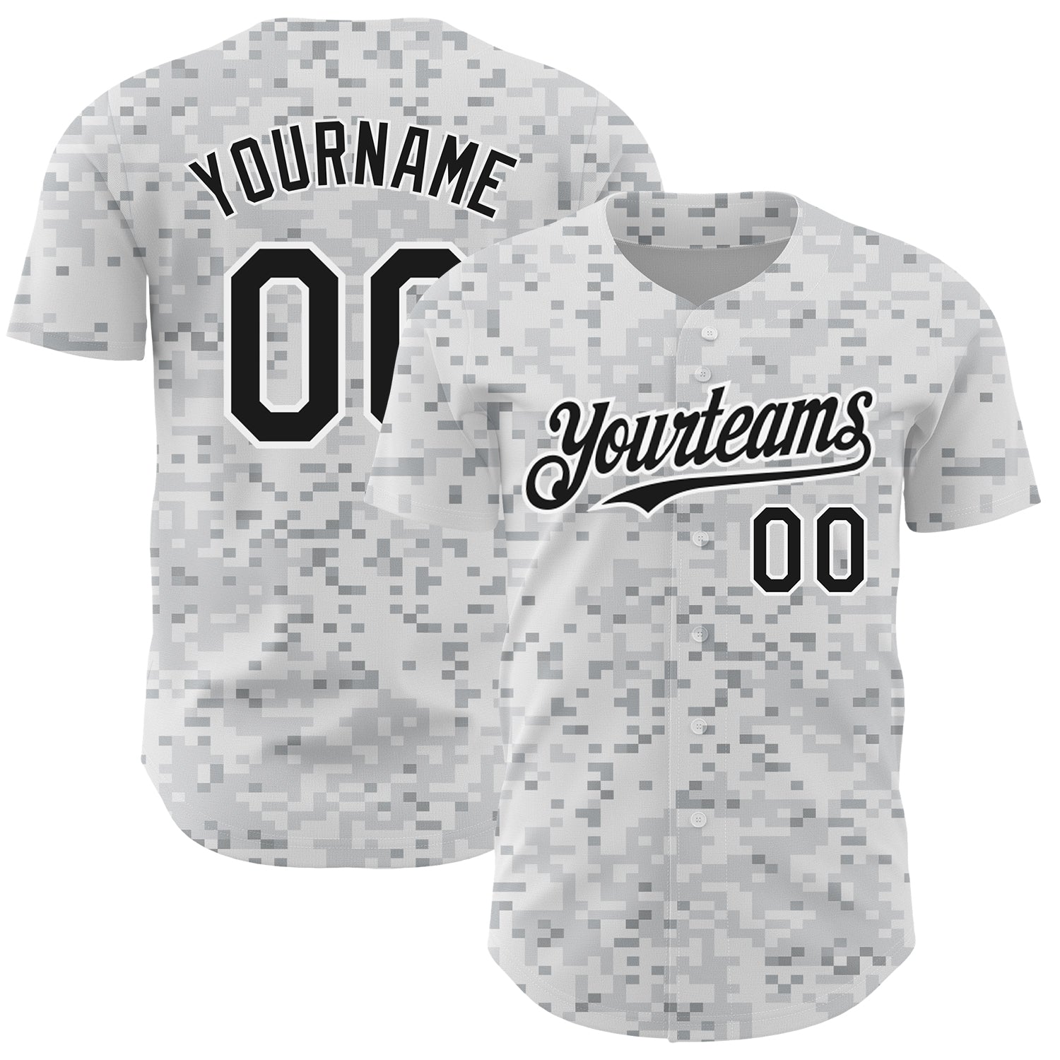 Custom Camo Black-White 3D Arctic Camouflage Authentic Baseball Jersey baseball jersey product view 1