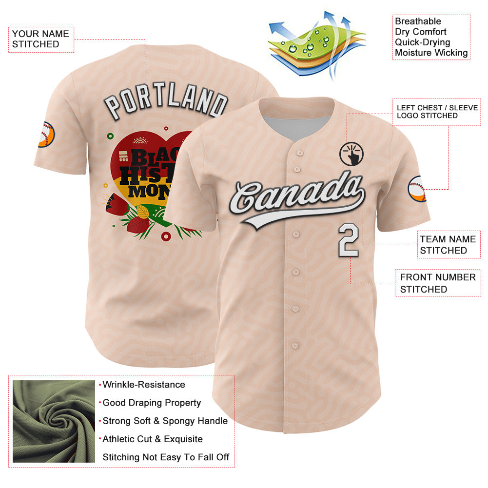 Custom Light Pink White-Black 3D Pattern Design Black History Month Authentic Baseball Jersey baseball jersey product view 3