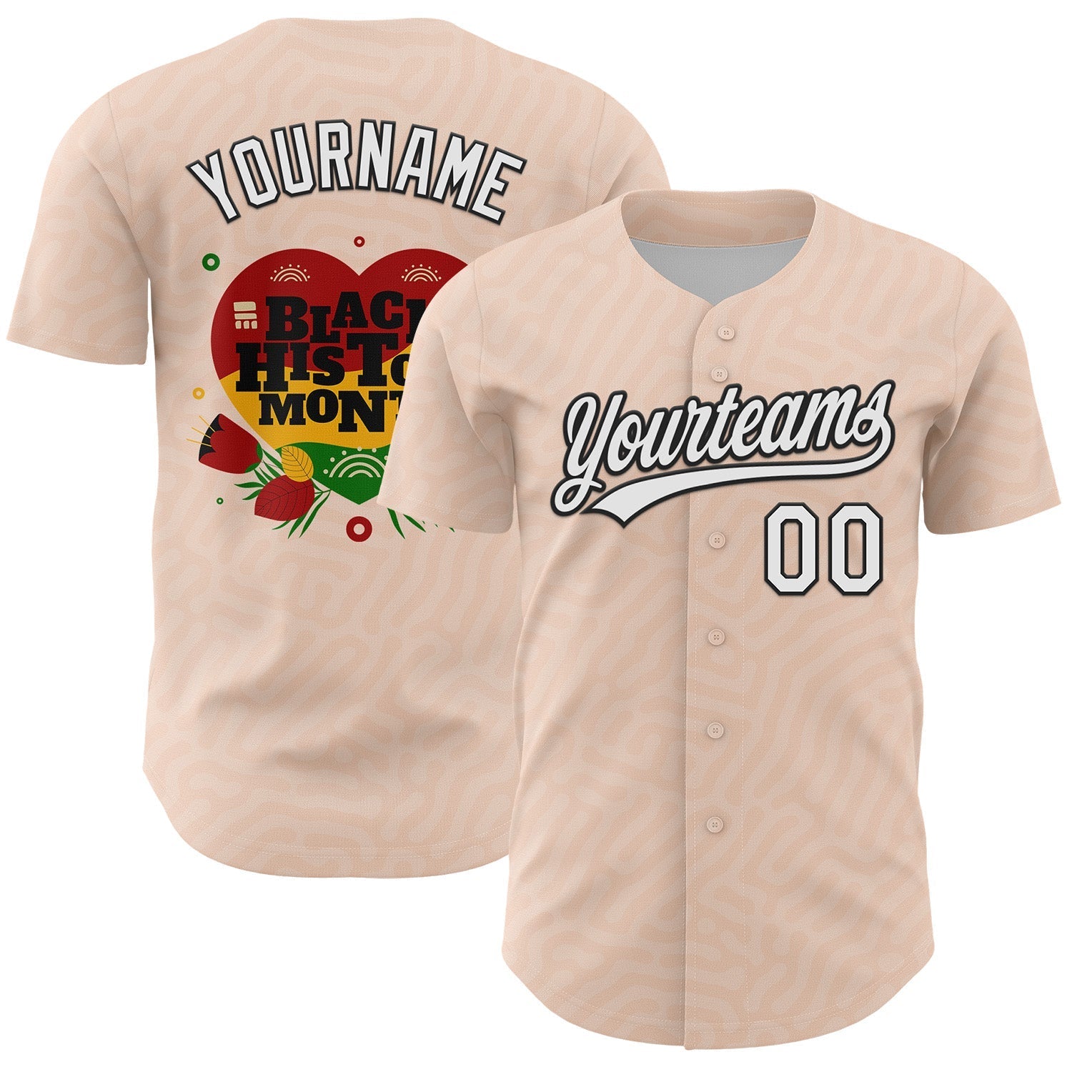 Custom Light Pink White-Black 3D Pattern Design Black History Month Authentic Baseball Jersey baseball jersey product view 1