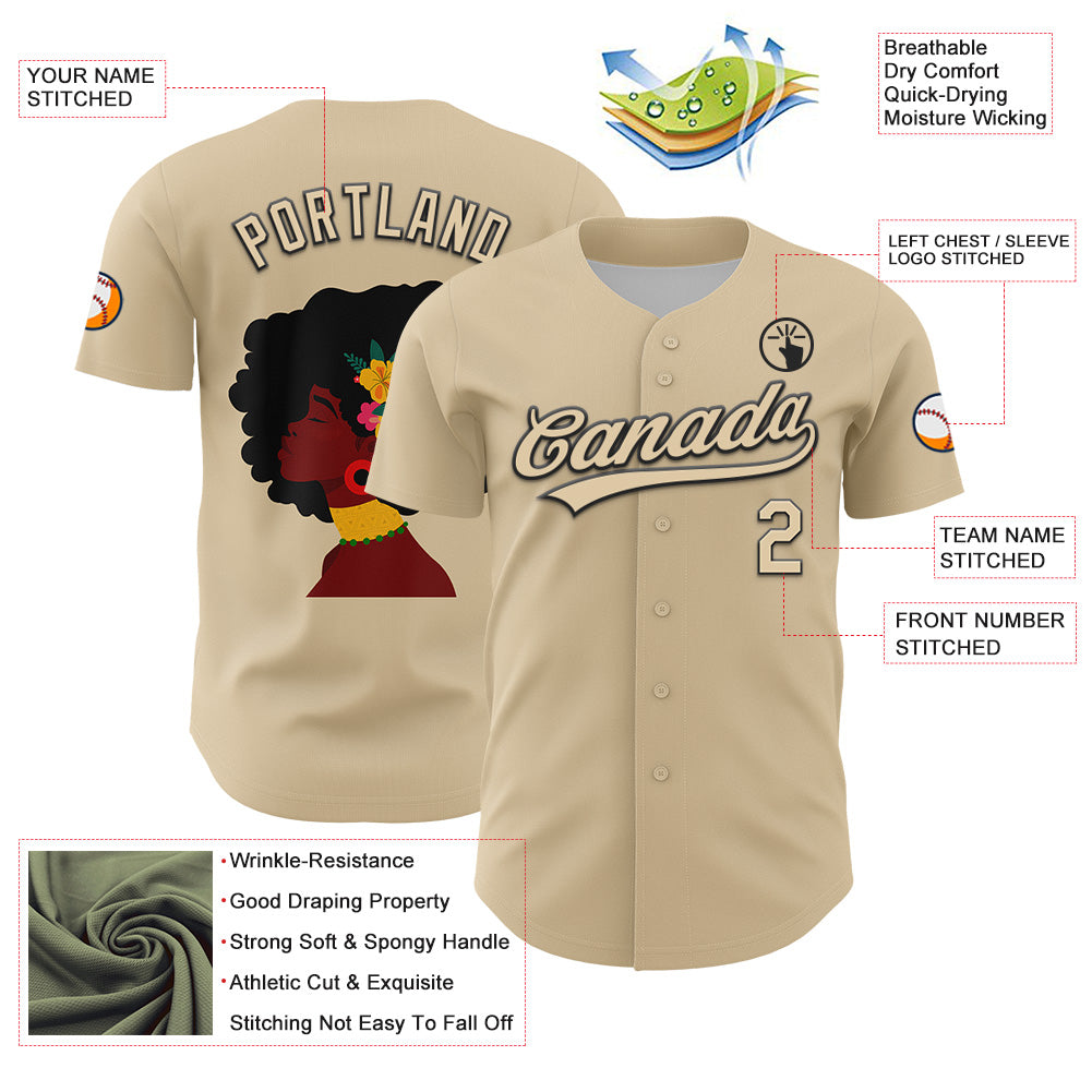 Custom City Cream Black 3D Pattern Design Black History Month Authentic Baseball Jersey baseball jersey product view 3