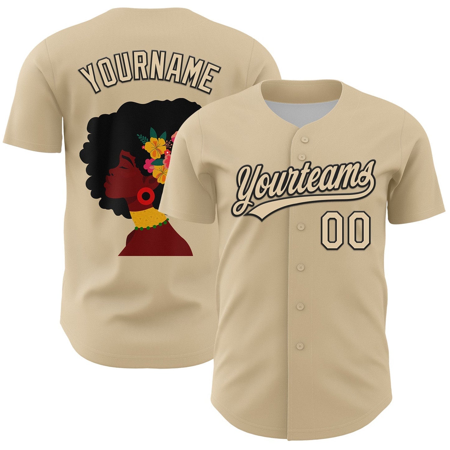 Custom City Cream Black 3D Pattern Design Black History Month Authentic Baseball Jersey baseball jersey product view 1