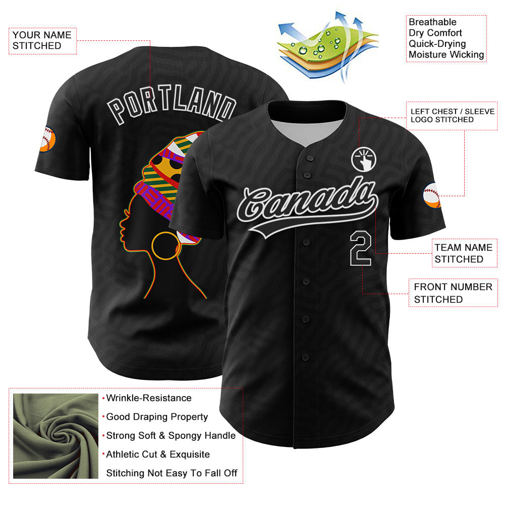 Custom Black White 3D Pattern Design Black History Month Authentic Baseball Jersey baseball jersey product view 3