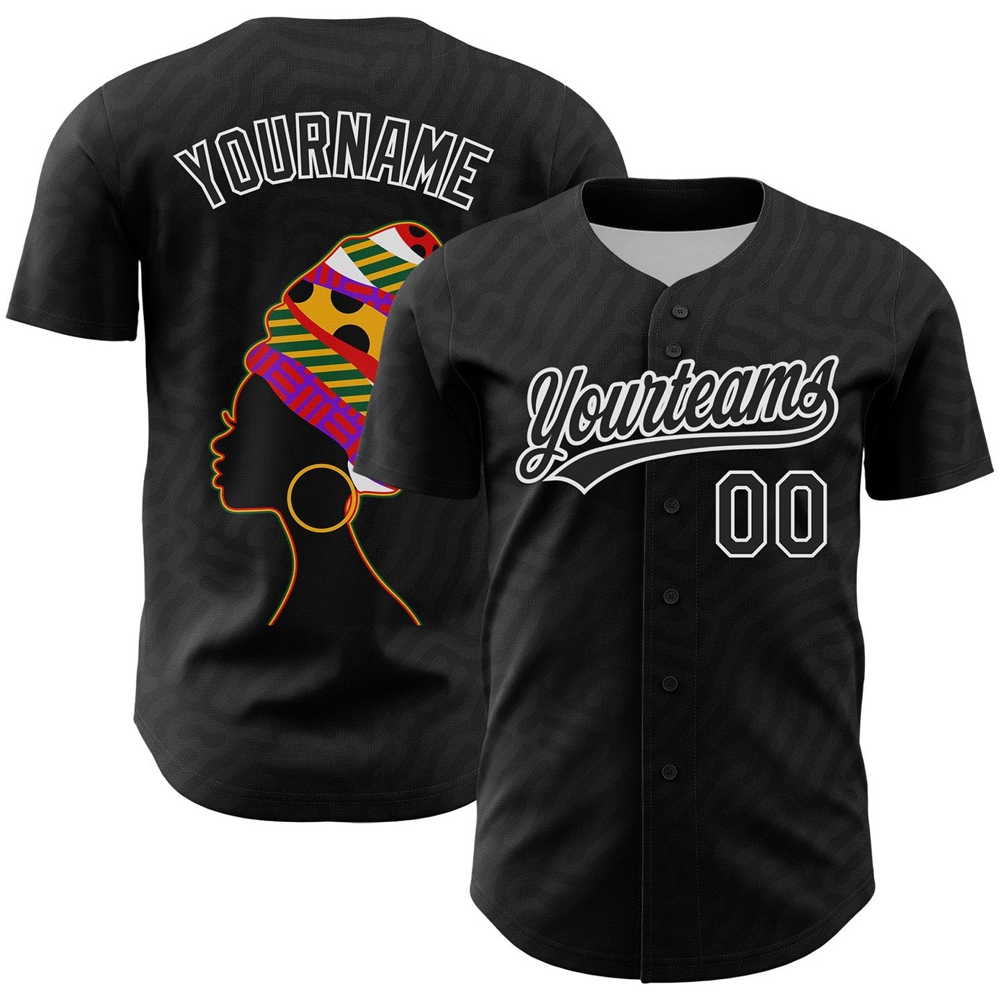 Custom Black White 3D Pattern Design Black History Month Authentic Baseball Jersey baseball jersey product view 1