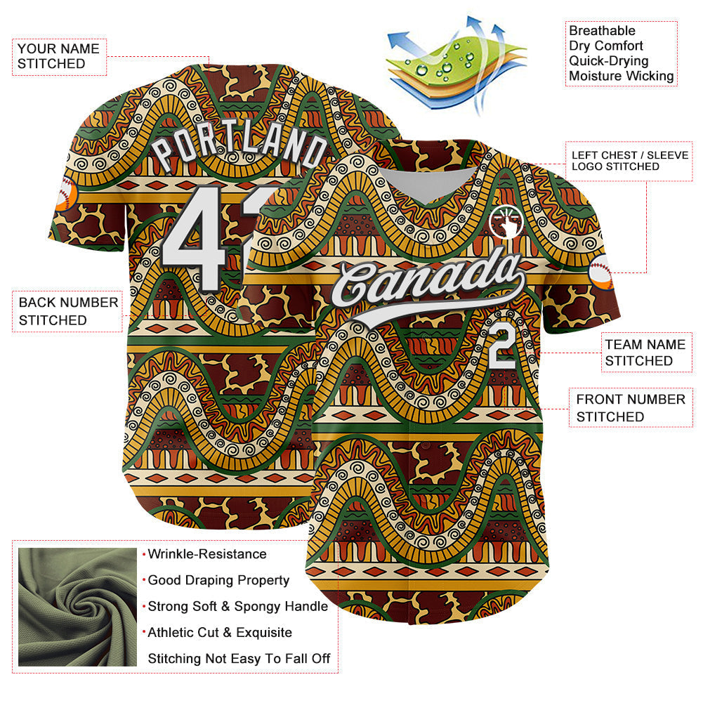 Custom Brown White-Black 3D Pattern Design Black History Month Authentic Baseball Jersey baseball jersey product view 3