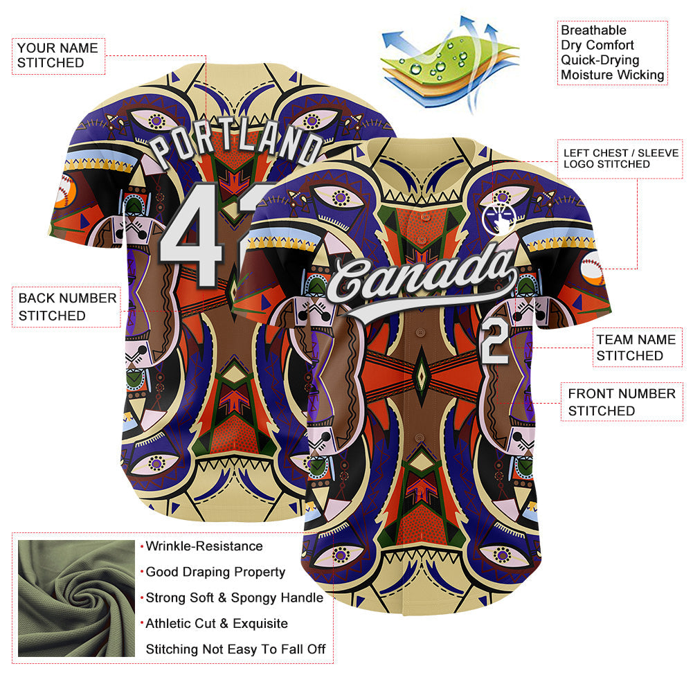 Custom Dark Purple White-Black 3D Pattern Design Black History Month Authentic Baseball Jersey baseball jersey product view 3