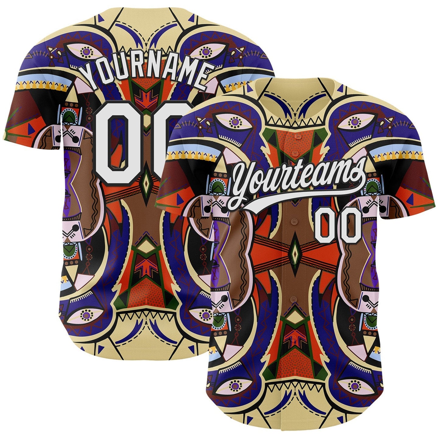 Custom Dark Purple White-Black 3D Pattern Design Black History Month Authentic Baseball Jersey baseball jersey product view 1