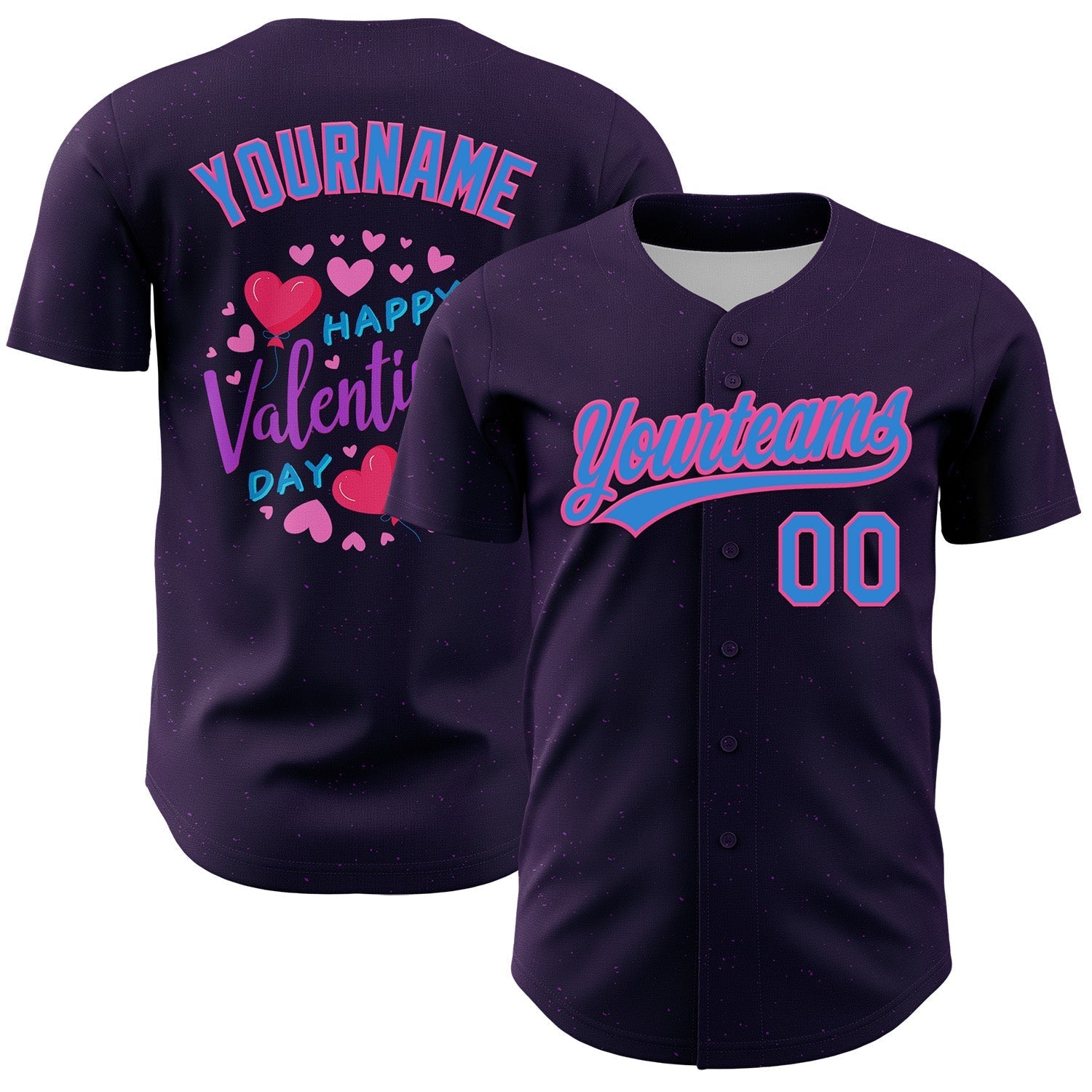 Custom Purple Electric Blue-Pink 3D Love Heart Valentine's Day Authentic Baseball Jersey baseball jersey product view 1