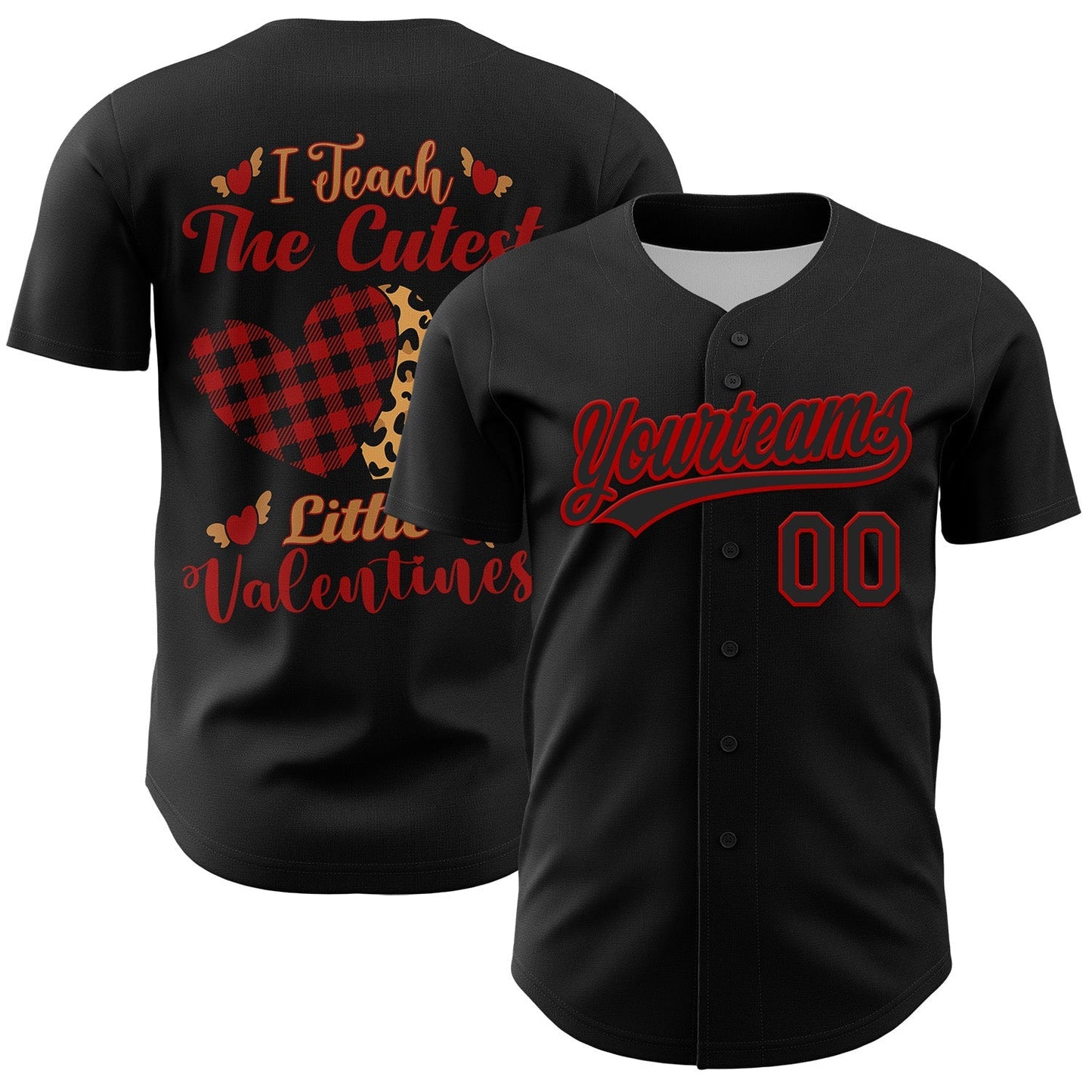 Custom Black Red 3D Love Heart Valentine's Day Authentic Baseball Jersey baseball jersey product view 1