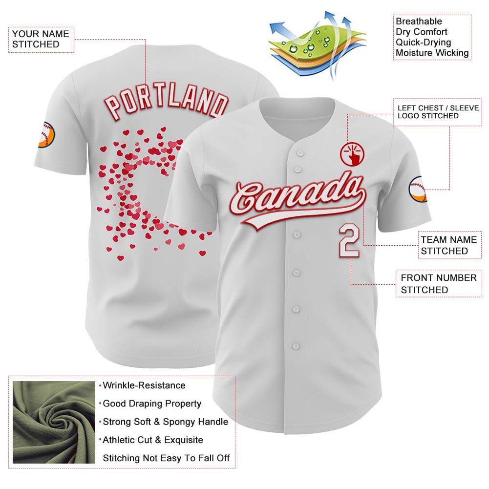 Custom White Red 3D Love Heart Valentine's Day Authentic Baseball Jersey baseball jersey product view 3