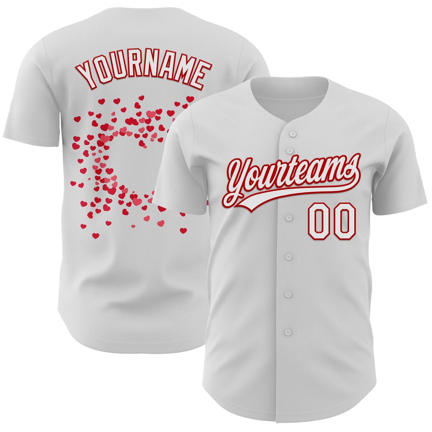 Custom White Red 3D Love Heart Valentine's Day Authentic Baseball Jersey baseball jersey product view 1