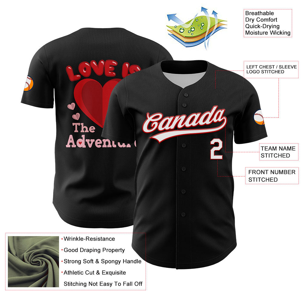 Custom Black White-Red 3D Love Heart Valentine's Day Authentic Baseball Jersey baseball jersey product view 3